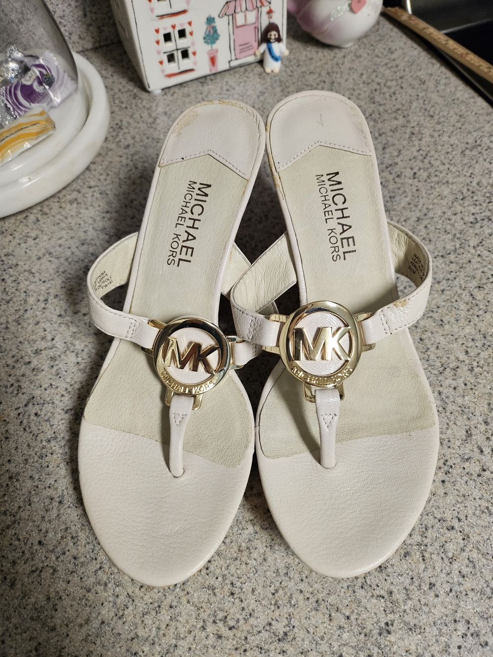 Michael Kors Women's White MK Logo Thong Sandals